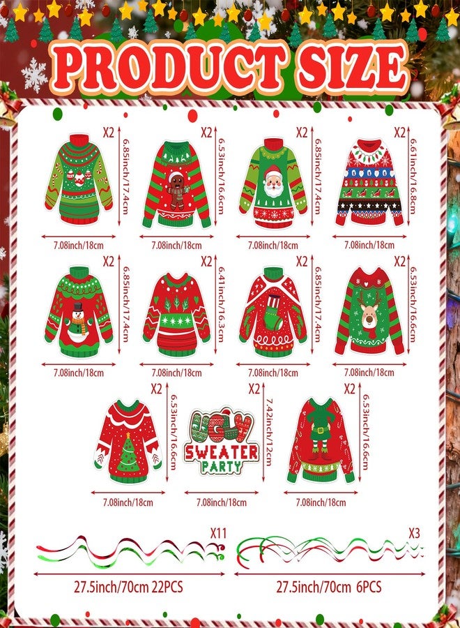 Luktastic Ugly Sweater Party Decorations, 22 Pcs Ugly Christmas Sweater Party Supplies Hanging Swirls Cardboard Cutout Banner for Christmas Holiday Baby Shower Supplies Decorations - Image 2